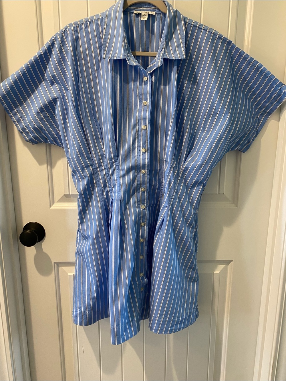 Blue & White Striped Mini Shirt Dress